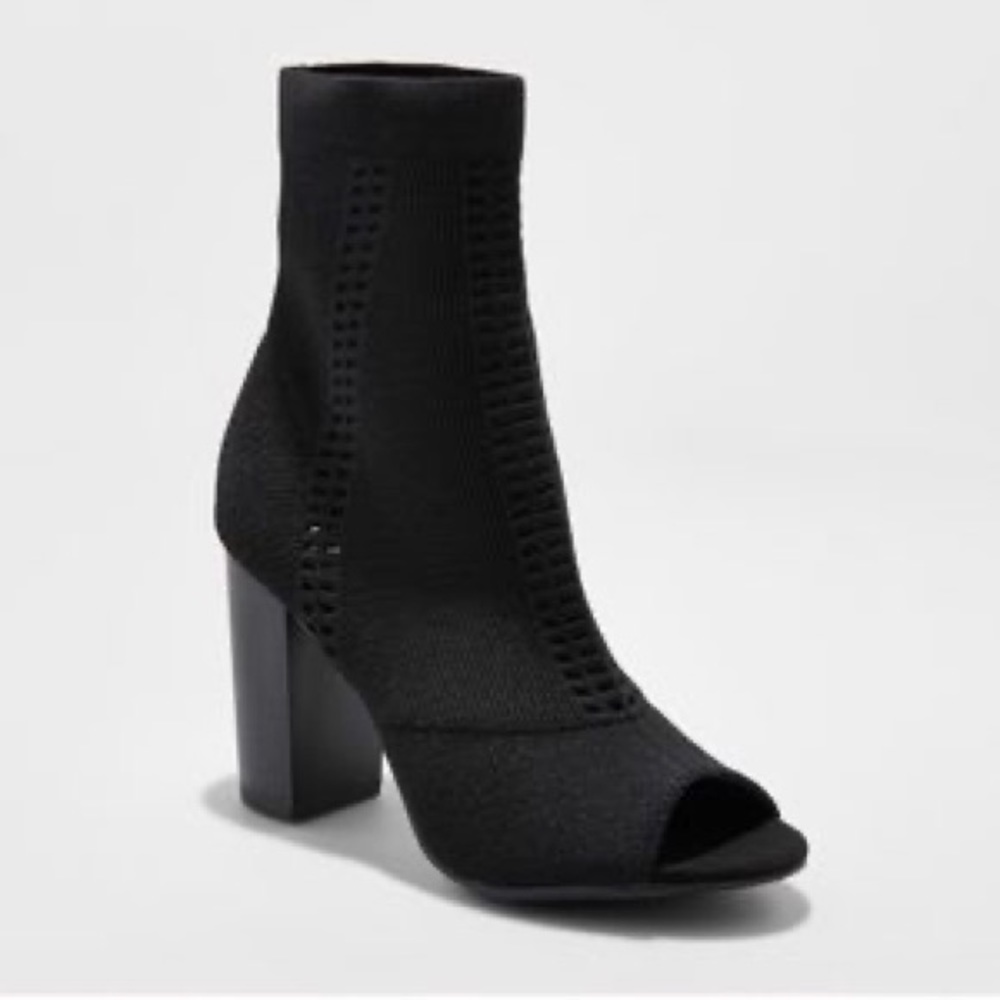Black peep toe sock booties